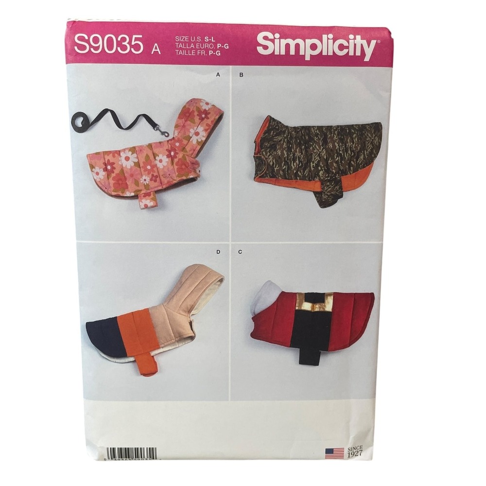 Simplicity Quilted Dog Coat Sewing Pattern Pet S-M-L Multi S9035 Uncut